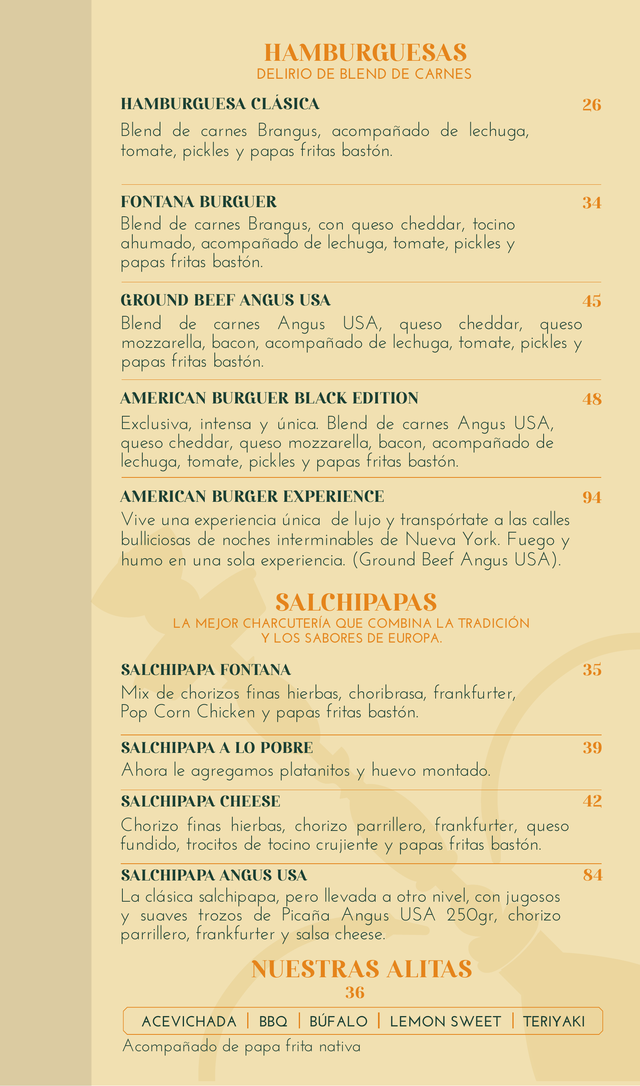 Hamburguesas y alitas · página 11: diseño, fotografías y precios de la carta original