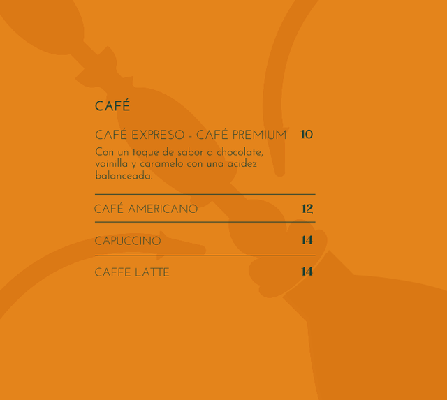 Café · página 19: diseño, fotografías y precios de la carta original