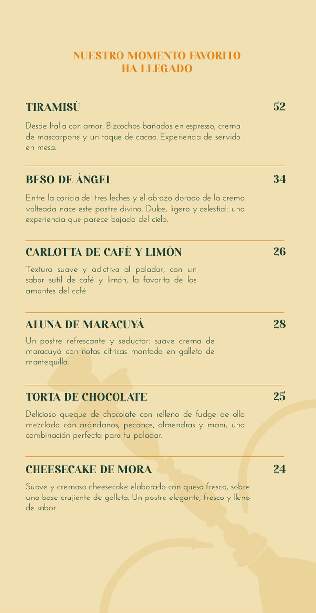 Nuestro momento favorito ha llegado · página 20: diseño, fotografías y precios de la carta original
